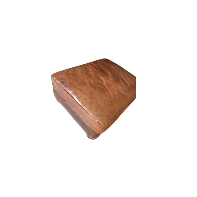 RH (Restoration Hardware) Lancaster Leather Ottoman – Classic/Luxe Depth – Italian Brompton Cocoa Leather with Down-...