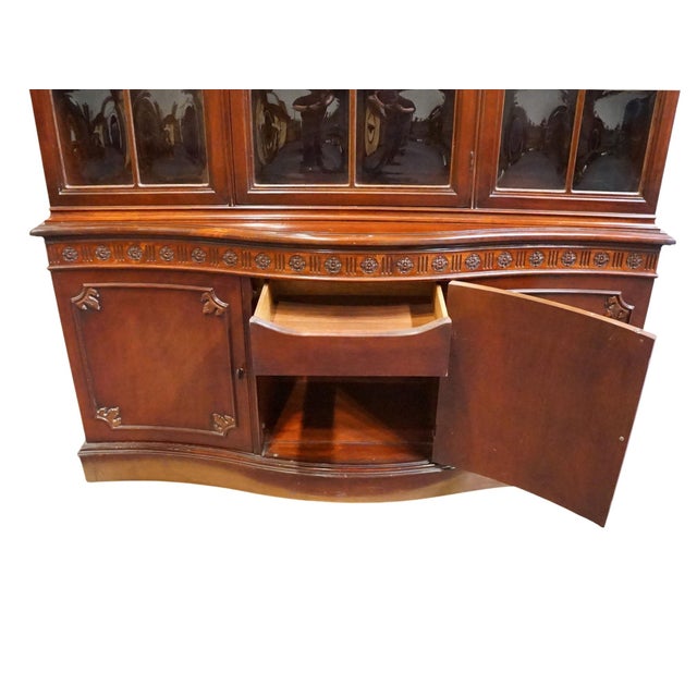 Wood High End Vintage Solid Mahogany Traditional Style 56" China Cabinet W. Bubble Glass For Sale - Image 7 of 13