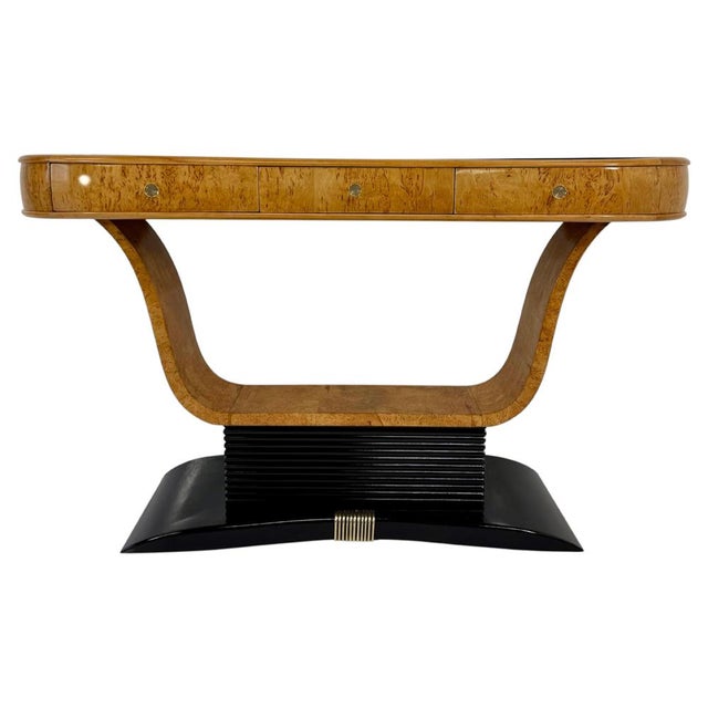 Italian Art Deco Console in Birch Burl and Black Lacquer by Osvaldo Borsani, 1940s For Sale - Image 13 of 13