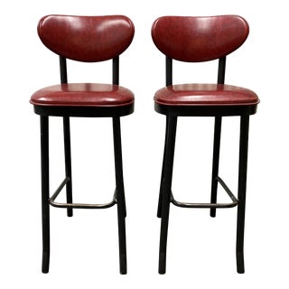 Lion Brand Late 20th-Century Barstools Red Vinyl - a Pair For Sale
