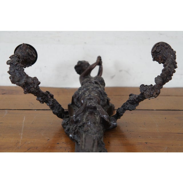 Late 19th Century Bronze Two Arm Candelabra Candle Holder Wall Sconces Faun Bacchus- a Pair For Sale - Image 9 of 12