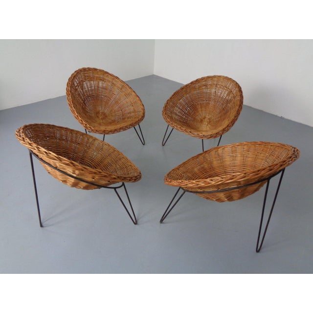 1950s Mid-Century Bamboo Chairs attributed to Janine Abraham and Dirk Jan Rol, France, Set of 4 For Sale - Image 5 of 17