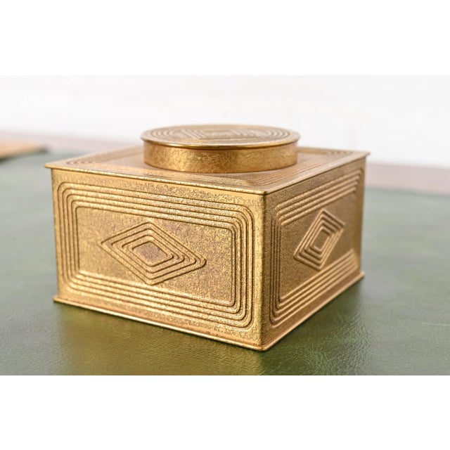 Art Deco Tiffany Studios New York Graduate Pattern Bronze Doré Inkwell For Sale - Image 3 of 12