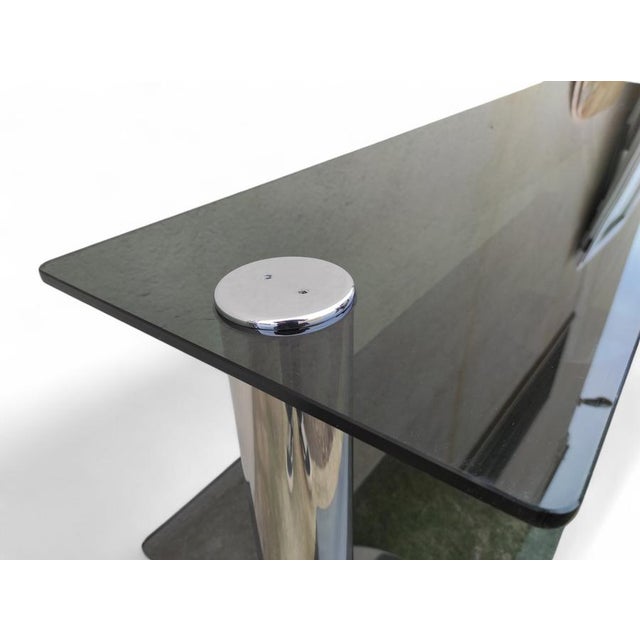 Console Table in Smoked Glass and Chromed Steel, 1970s For Sale - Image 6 of 13
