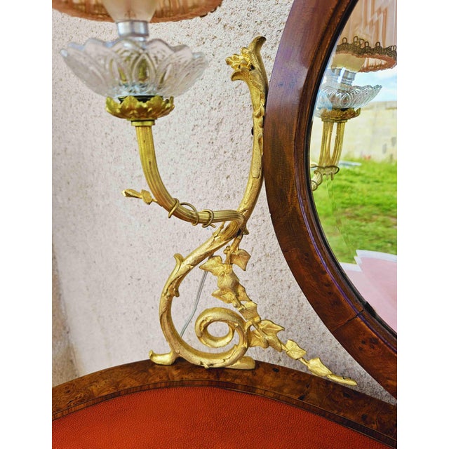 Dressing Table with 2 Arms of Lights Marquetry and Gilt Bronze, 1890s For Sale - Image 9 of 16