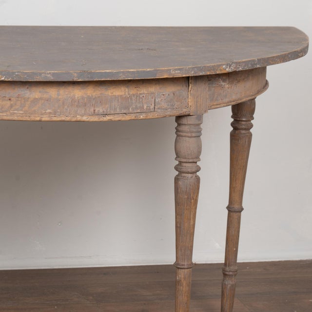 Pair of 19th Century Swedish Painted Demilune Pine Side Tables Consoles For Sale - Image 10 of 16