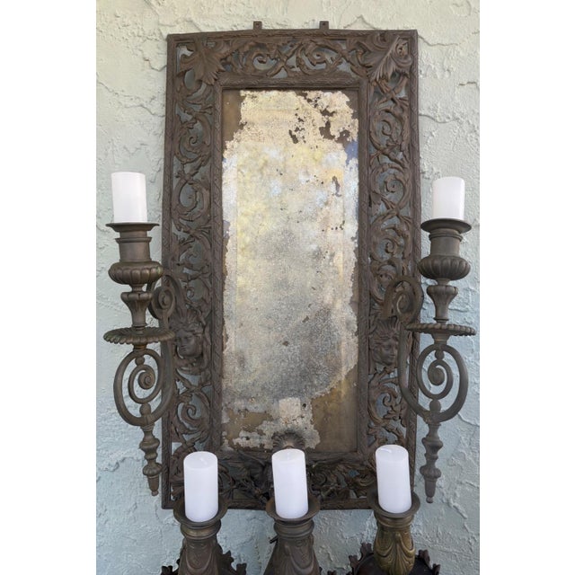 Baroque Antique Baroque Revival Metal Wall Mirror With Integrated Candleholders, Circa 1890–1910 For Sale - Image 3 of 12
