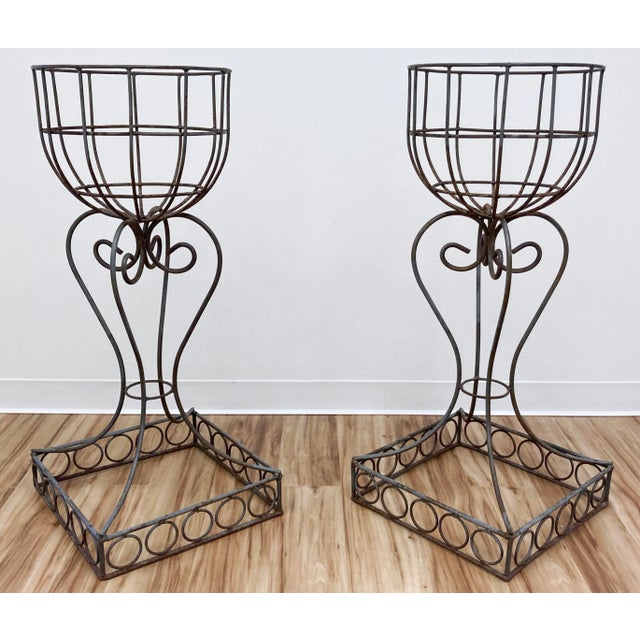 Mid 20th Century Vintage French Art Nouveau Style Jardiniere Iron Plant Stands, a Pair For Sale - Image 5 of 11
