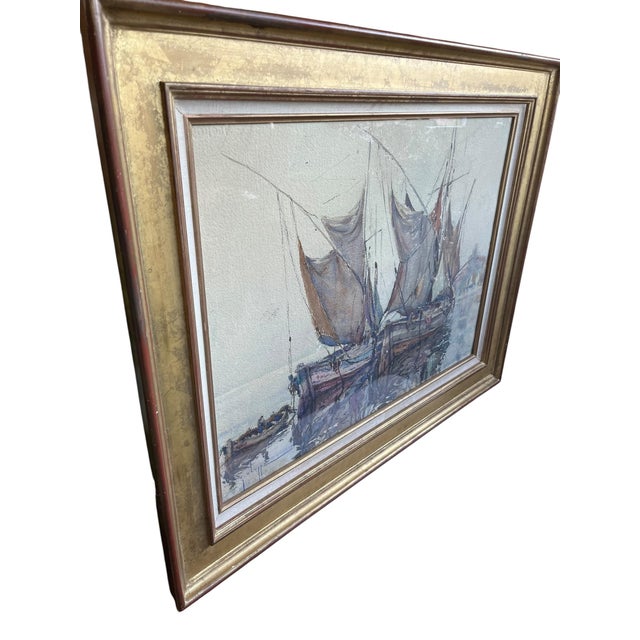 Large French watercolor, an elegant and expansive work with soft tonal movement and refined artistic expression. The...