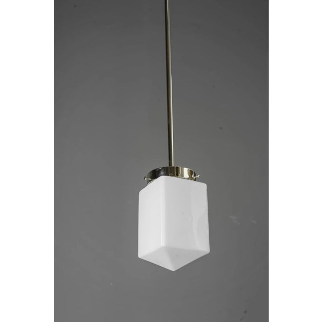 Art Deco Nickel, Plated Pendant with Opal Glass Shade, Vienna, 1920s For Sale - Image 4 of 12