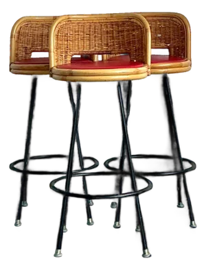 Vintage Rattan and Metal Bar Stools - Set of 3