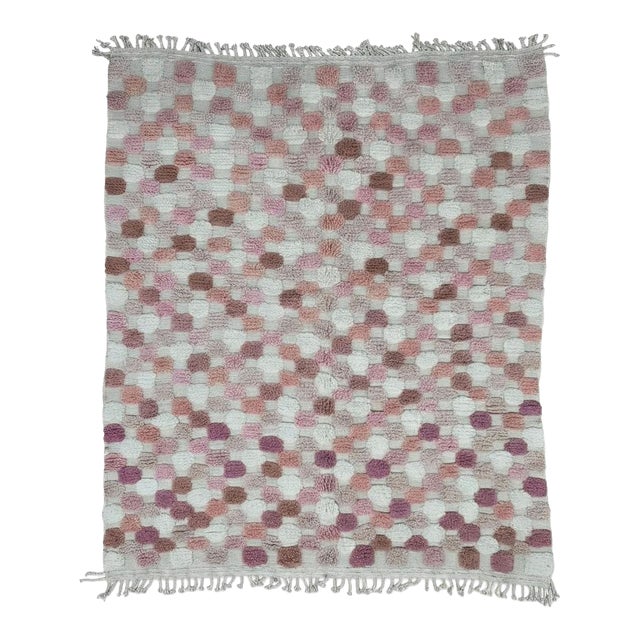 Pink Textured Checkered Rug - 9.4 X 8 Ft For Sale