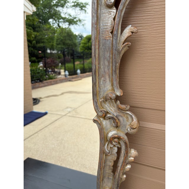 Silver Large French Louis XV Rococo Silver Giltwood Mirror For Sale - Image 8 of 16