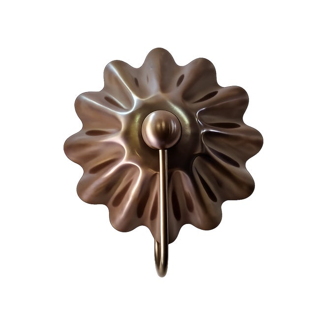 Art Deco Vintage Brass Wall Sconce Light, Handmade Antique Brass Flower Wall Lamp, Mid Century Shell Sconce Bedroom Bedside Hallway Entryway Lighting For Sale - Image 3 of 13