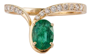 Handmade 14k Yellow Gold Natural Oval Emerald Diamond Bypass Ring Size 5