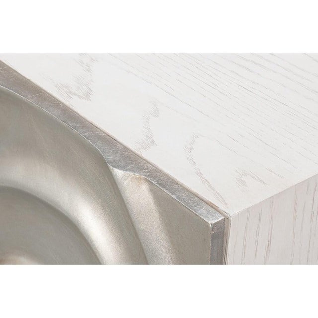 White Contemporary Carved Credenza - White Oak with Silver Leaf Doors For Sale - Image 8 of 13