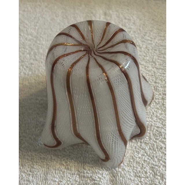 Murano Vintage Murano Petite White Latticino and Gold Stripe Glass Handkerchief Vase For Sale - Image 4 of 5