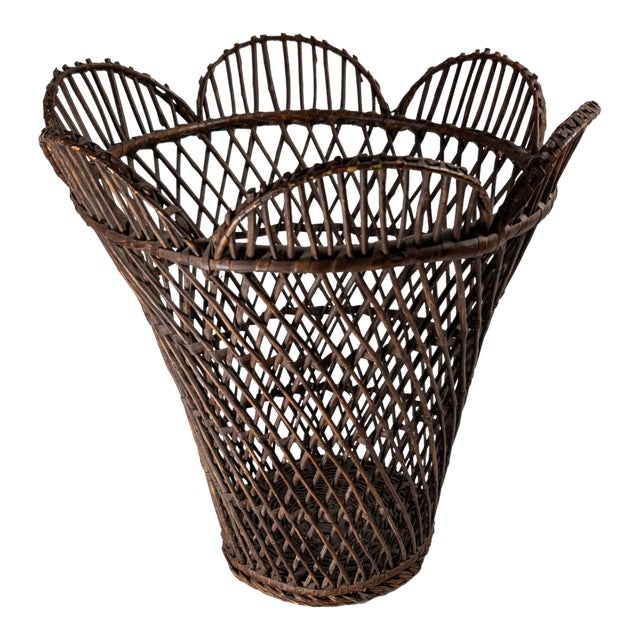 20th Century American Primitive Rustic Willow Woven Decorative Basket For Sale
