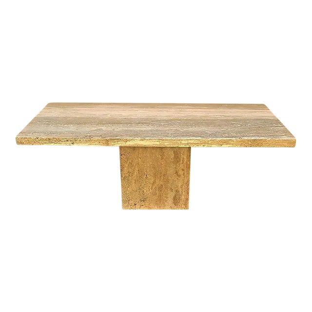 Italian Walnut Travertine Polished Marble Dining Table For Sale