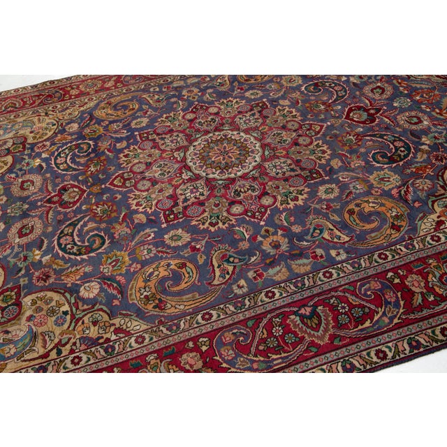 1960s Handmade Tabriz Wool Rug in Blue With Medallion Motif For Sale - Image 4 of 8