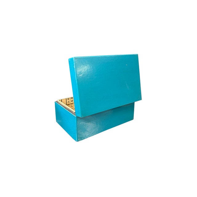 Asian Small Oriental Round Hardware Turquoise Blue Rectangular Container Box For Sale - Image 3 of 4