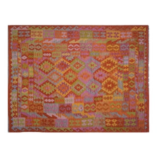 Vintage Afghan Style Hand Made Wool Maimana Kilim,6'2"x8'1" For Sale