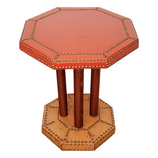 Vintage Coffee Table in Beech Wood and Leather, 1920s For Sale