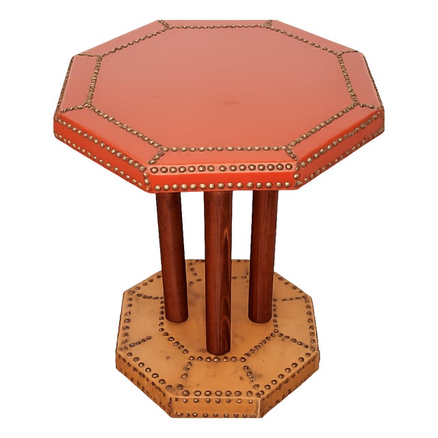 Vintage Coffee Table in Beech Wood and Leather, 1920s For Sale