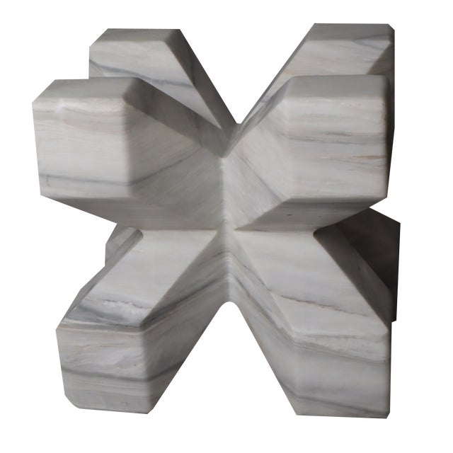 Double Cross Sculpture in White Italian Marble, 1980s For Sale