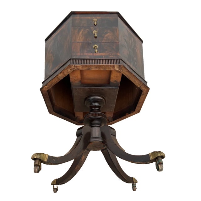Antique Victorian Table Three Drawers Banded Mahogany Octagon Casters For Sale - Image 12 of 12