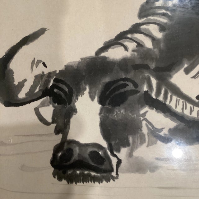 Vintage Ink Monochrome Depiction of a Water Buffalo by Xu Beihong For Sale In Chicago - Image 6 of 12