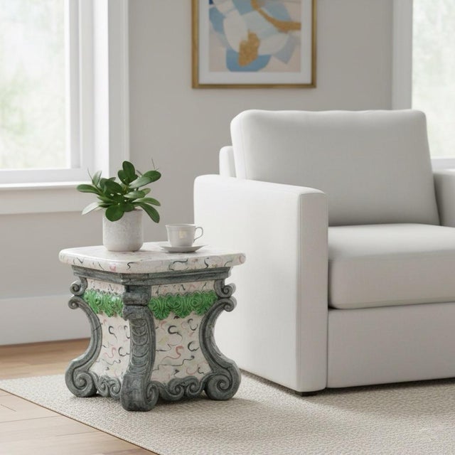 1980s 1980s Highly Decorative Glazed Ceramic Garden Stool/Side Table With Baroque Base For Sale - Image 5 of 6