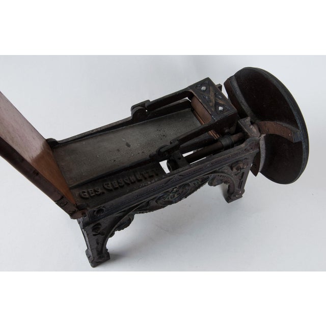 Black Mechanical Cast Iron and Wood Tobacco Cutter, Antique, Manual, Compact Design, Exotic Accessory for Conversation For Sale - Image 8 of 11
