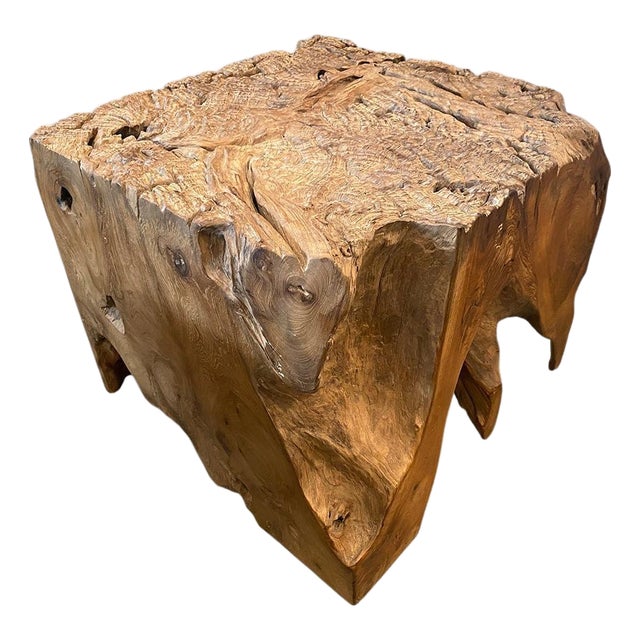 Andrianna Shamaris Impressive Organic Teak Wood Side Table or Pedestal For Sale