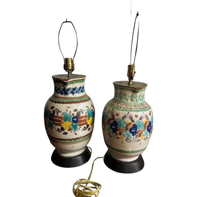 Vintage 1960s Colorful Mexican Pitcher Table Lamps - Set of 2 For Sale - Image 10 of 13