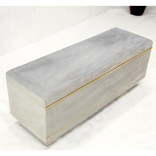 Faux Grey Suede Brass Trim Truck Hope Chest Storage Box Cardin Style For Sale - Image 4 of 12