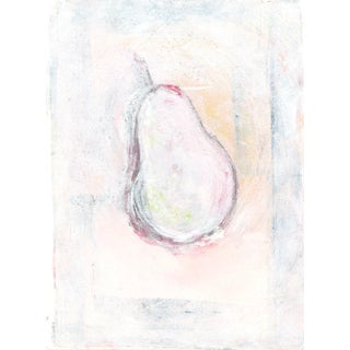 Pears Boxed-01 Modern Still Life Monoprint Yellow Blush Grey by Carrie Bergey For Sale