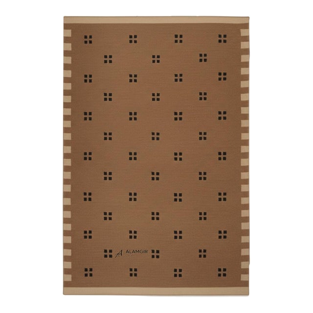 Modern Hand-Tufted Coffee Brown Area Rug With Ivory Border Detailing For Sale