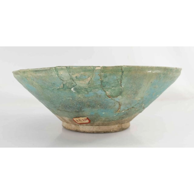 15th Century & Earlier Early Persian Turquoise Green Kashan Bowl For Sale - Image 5 of 13