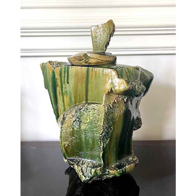 Modern Large Japanese Ceramic Oribe Sculptural Vessel by Shigemasa Higashida For Sale - Image 3 of 18