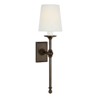 Chapman & Myers for Visual Comfort Signature Classic 19" Tail Sconce in Bronze with Linen Shades For Sale