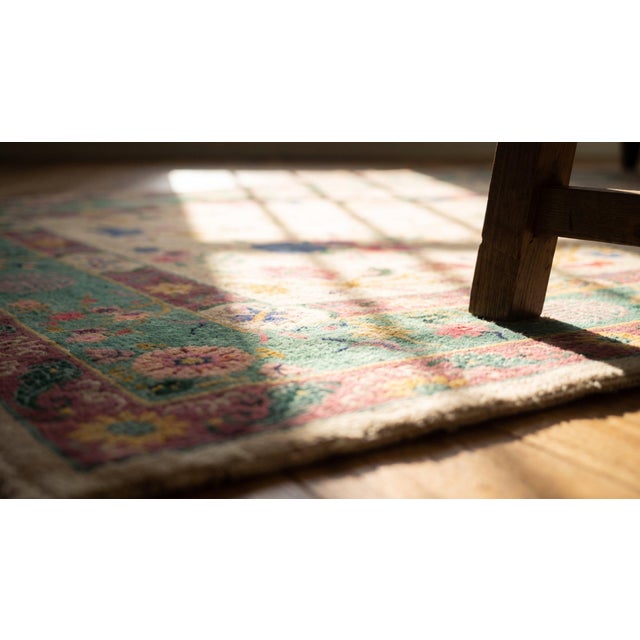 1920s Ivory Green Floral Modern Antique Chinese Art Deco Rug 9'2" X 11'7" Handknotted Wool Carpet For Sale - Image 16 of 18