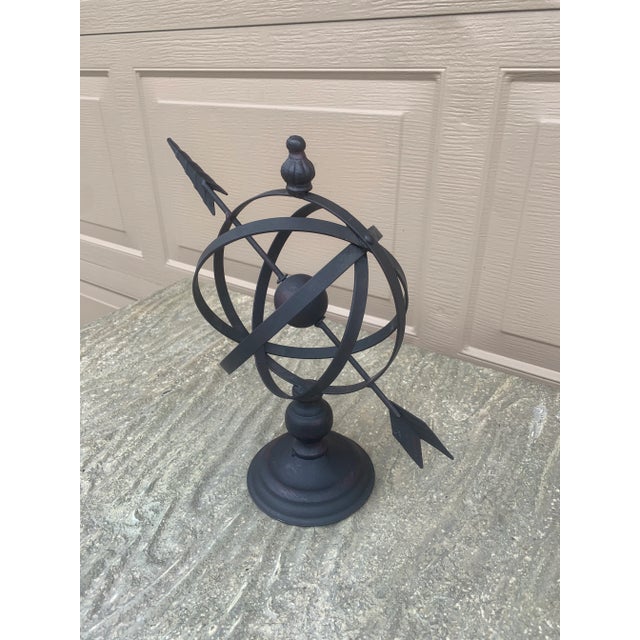 French Country Black Iron Armillary Globe Sculpture – Traditional Landscape & Garden Decor For Sale - Image 3 of 10