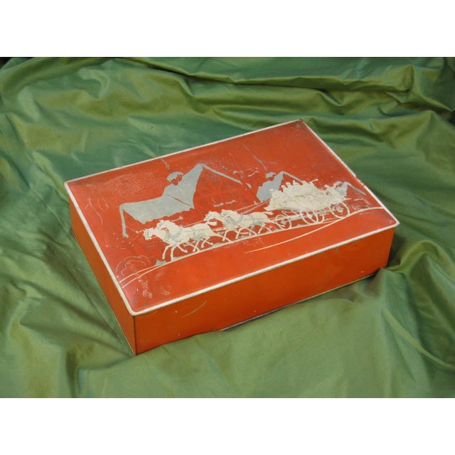 Tin / Box Nabisco Cookies or Crackers Metal Vintage Xmiss Horse Carriage For Sale - Image 4 of 16