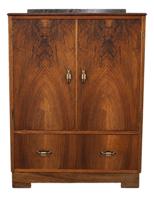 Art Deco Figured Walnut and Oak Cabinet, 1930s