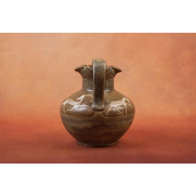 Art Nouveau Glazed Stoneware Vase with Handles and Stylized Deer in Reserve by Louis Lourioux, Foëcy, France 1910s For Sale - Image 3 of 12