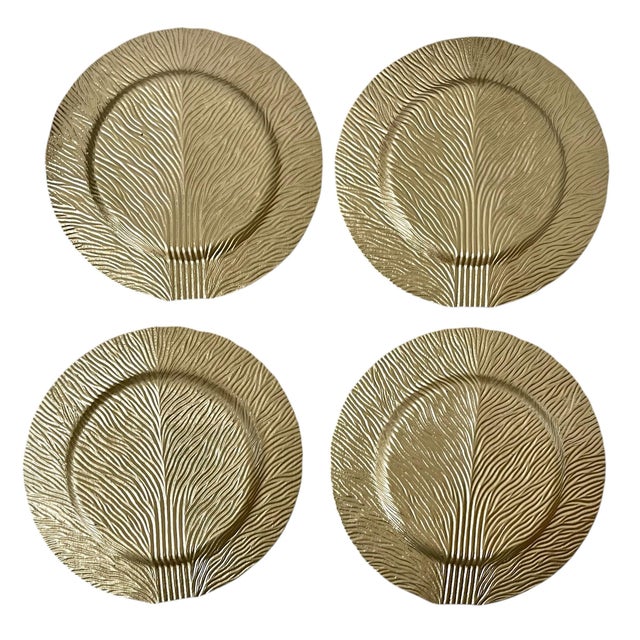 Contemporary Turkish Art Glass Tree of Life Service Plates Bronze Gold Painted 13" - Set of 8 For Sale - Image 4 of 6