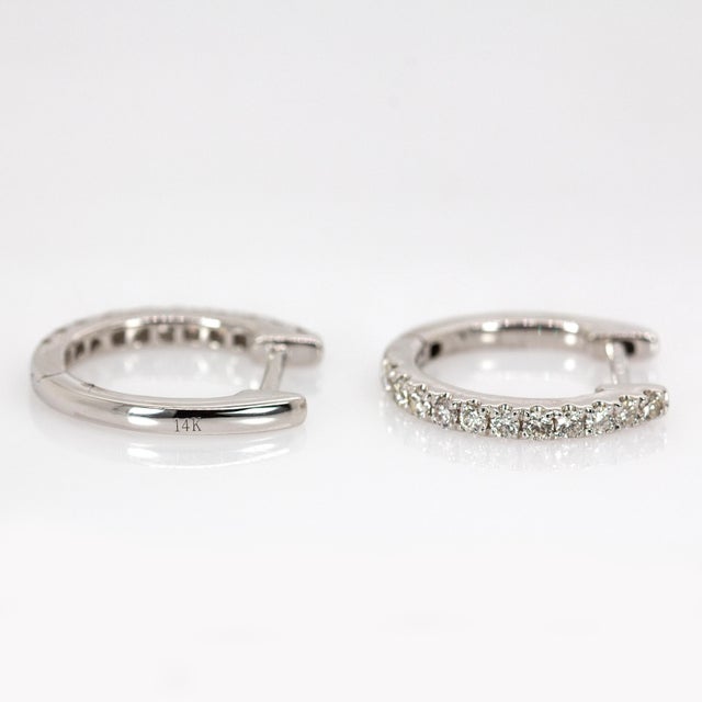 14k Solid Gold Natural Earth Mined Diamond Hoops | Latch Back Closure For Sale - Image 4 of 7