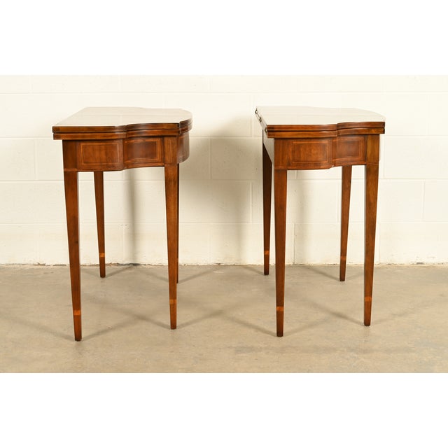 Baker Furniture Federal Inlaid Mahogany Flip-Top Consoles or Game Tables, Pair For Sale - Image 11 of 14