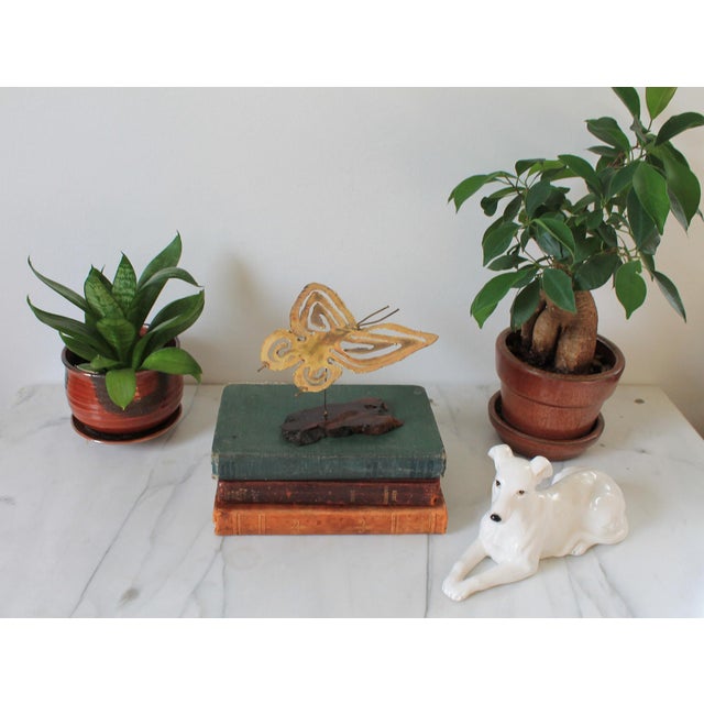 MId-Century Brutalist Brass Butterfly on Wood Stand For Sale In Milwaukee - Image 6 of 9